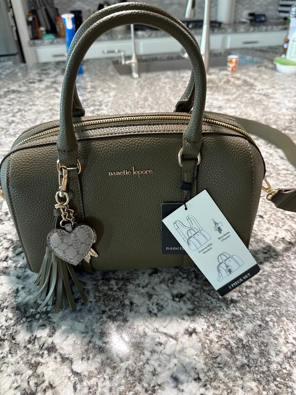 Nannette Lepore olive crossbody handbag.
